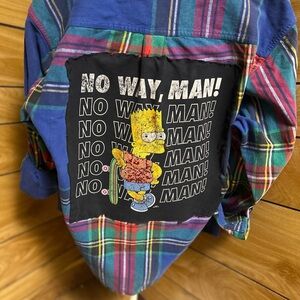 GAP Factory Multicolor Plaid Button-Up with Graphic Bart Patch